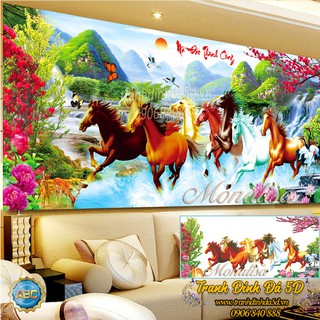 TRANH ĐÍNH ĐÁ 8 con ngựa Mã Đáo Thành Công ABC DF296, Y8162, Y8163 - Chưa đính