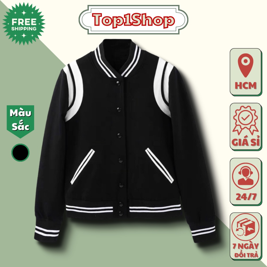 Áo khoác nữ bomber nam viền sọc vai đóng nút chất nỉ dày cao cấp form rộng