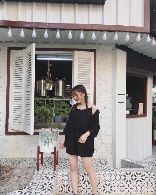 Set 3 món áo hai dây+vest+quần đùi