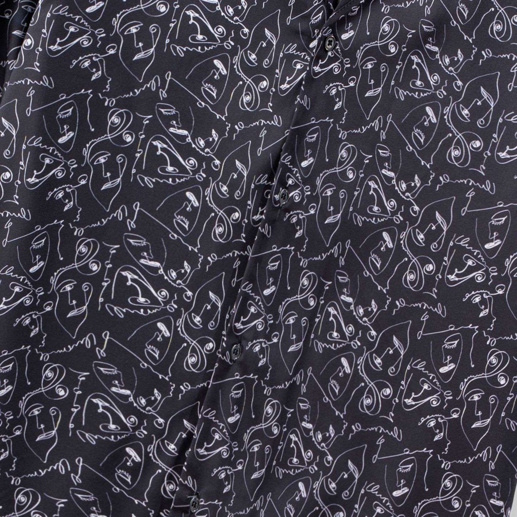 Áo sơ mi nam ngắn tay DEWE, vải lụa nhập khẩu chống nhăn thoáng mát,họa tiết Chữ Trắng - DEWE Cuban Shirt