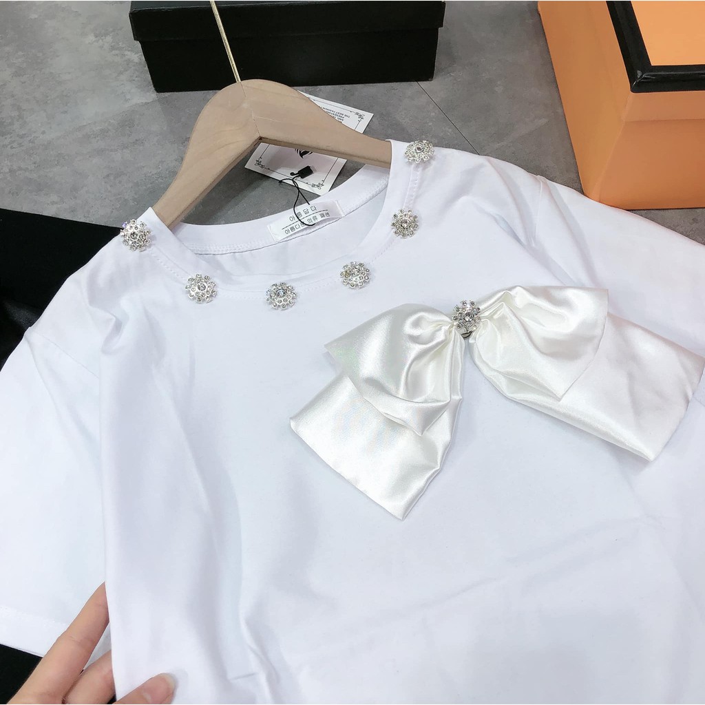 Áo phông ĐÍNH ĐÁ CỔ + nơ ( kèm ảnh thật, video ) | BigBuy360 - bigbuy360.vn
