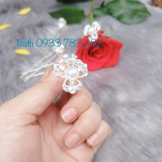 Bộ 06 Trâm cài tóc đính đá và hạt châu 2 răng - RẺ VÔ ĐỊCH TẠI SHOPPE