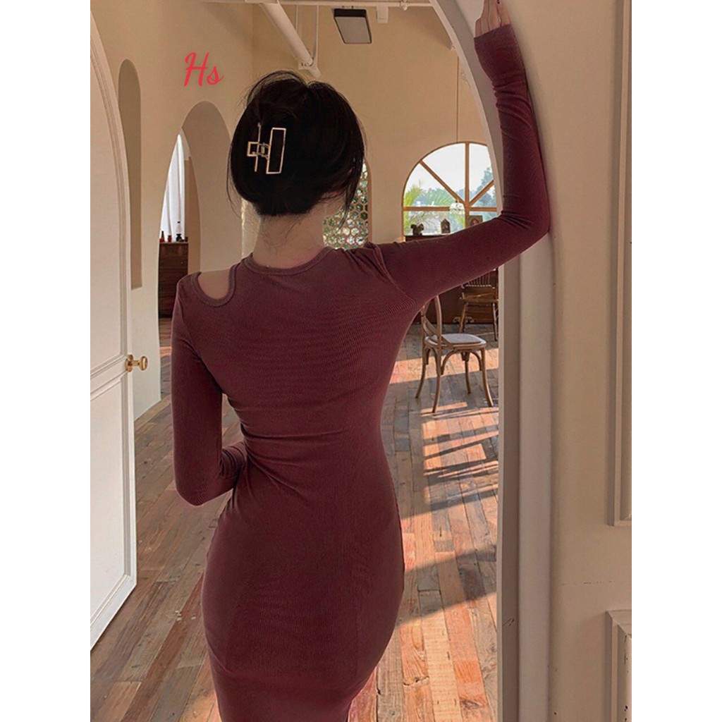 Váy body khoét bên vai gợi cảm dài tay váy trung siêu hot hàng quảng châu xịn SP000729 | BigBuy360 - bigbuy360.vn