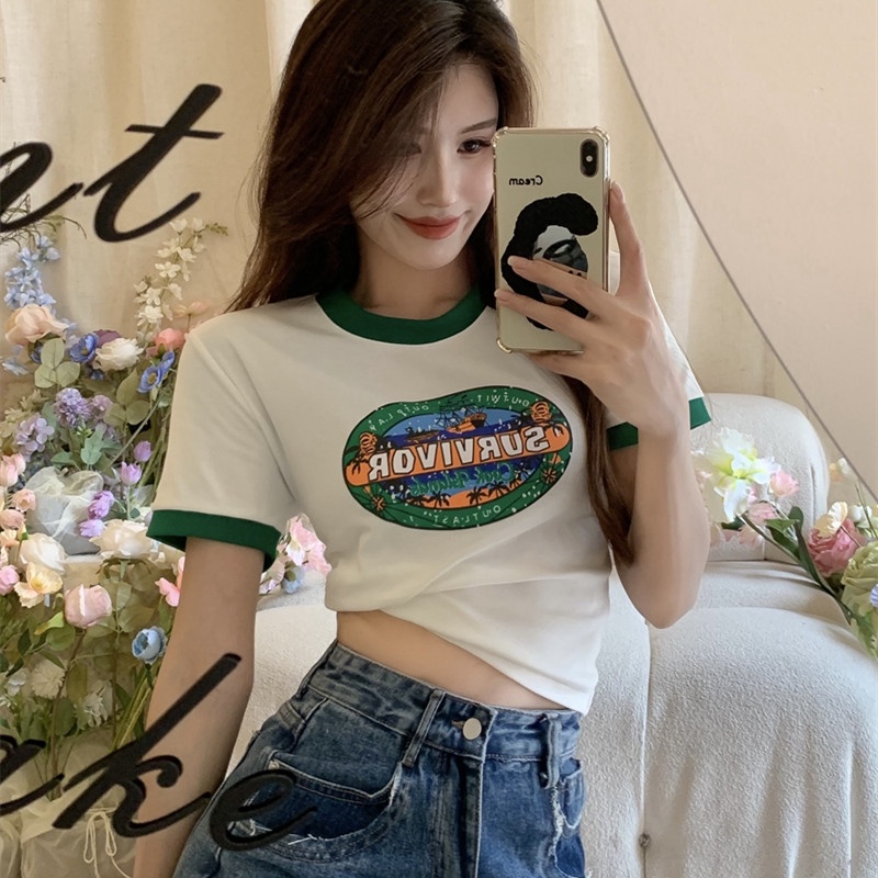 Áo Croptop Tay Ngắn Dáng Ôm Thời Trang Cho Nữ