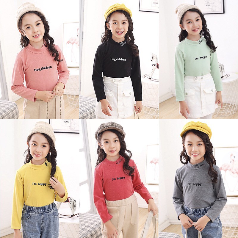 Áo dài tay cổ 3cm - áo dài tay giữ nhiệt nhiều màu, chất cotton nỉ mềm mịn cho bé trai và bé gái size từ 3 đến 8 tuổi