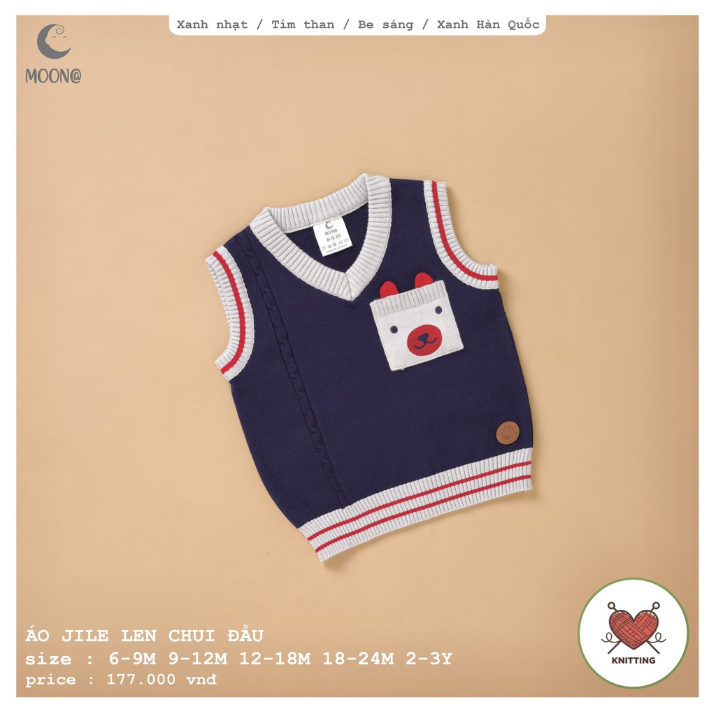 MOON Áo Gile len chui đầu túi gấu ngực cho baby yeu từ 6m - 3y