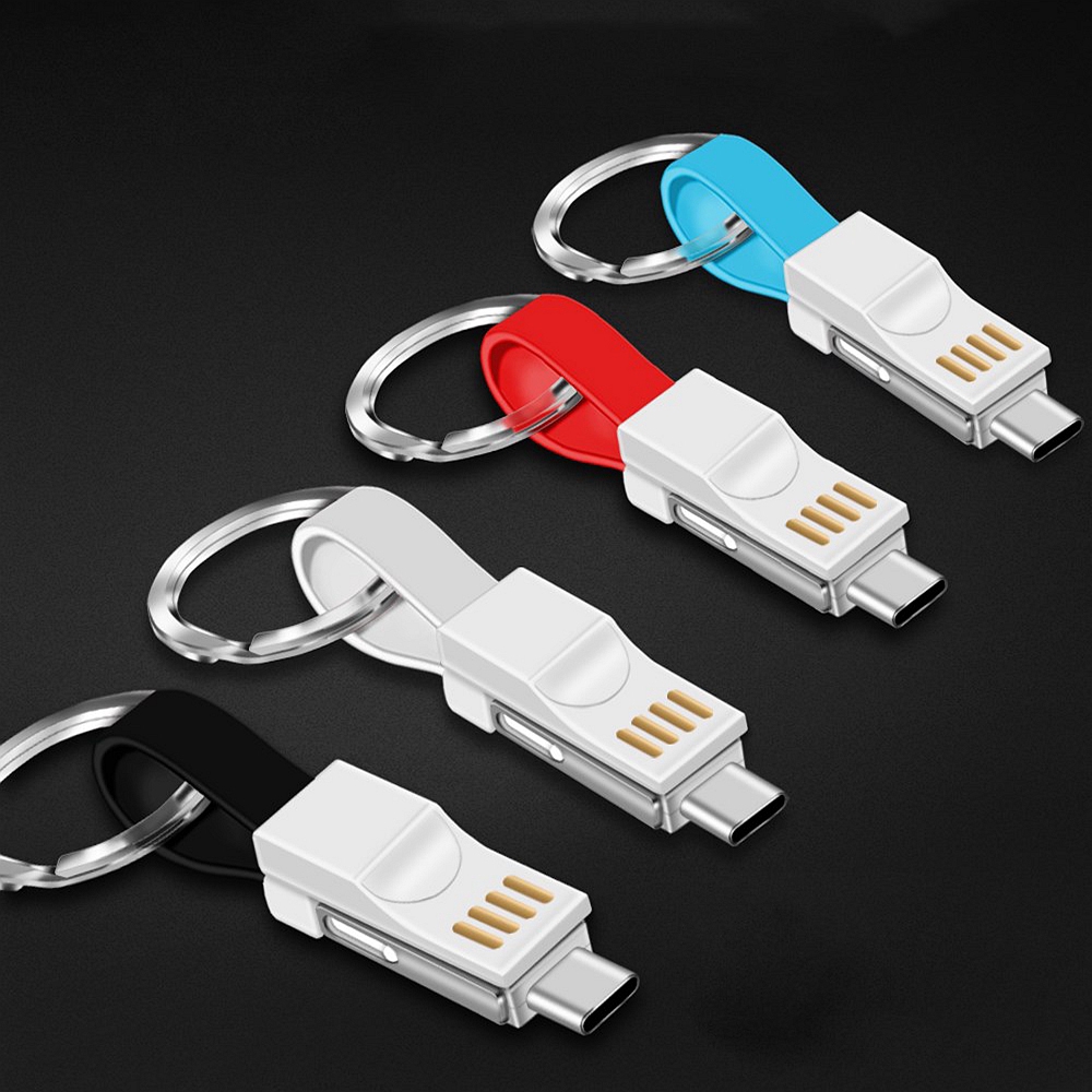 Cáp sạc Micro USB &amp; Type C &amp; Lighting 3 trong 1 thiết kế móc khóa tiện dụng cho iphone Android