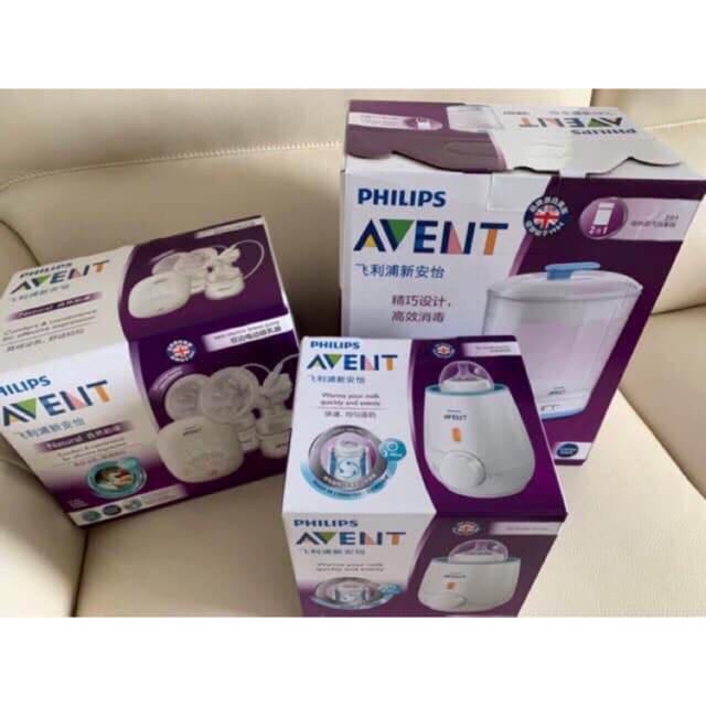 philips avent trọn bộ nuôi con bằng sữa mẹ [máy hút+ hâm+ tiệt trùng]