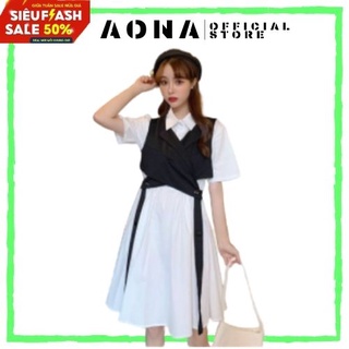 Set Váy Sơ Mi Kèm Gile Chất Liệu Đũi SIÊU CUTE Aona Store Mã 308