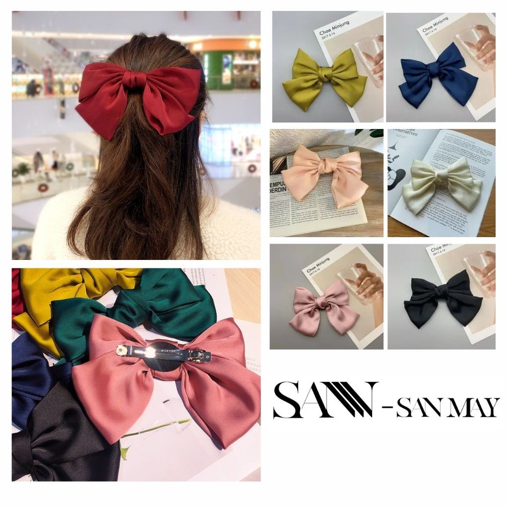 Nơ Kẹp Tóc SANJOLI Kẹp Nơ Tiểu Thư Hàn Quốc Bản To Jisoo Cute Nhiều Màu Xinh Xắn PK002