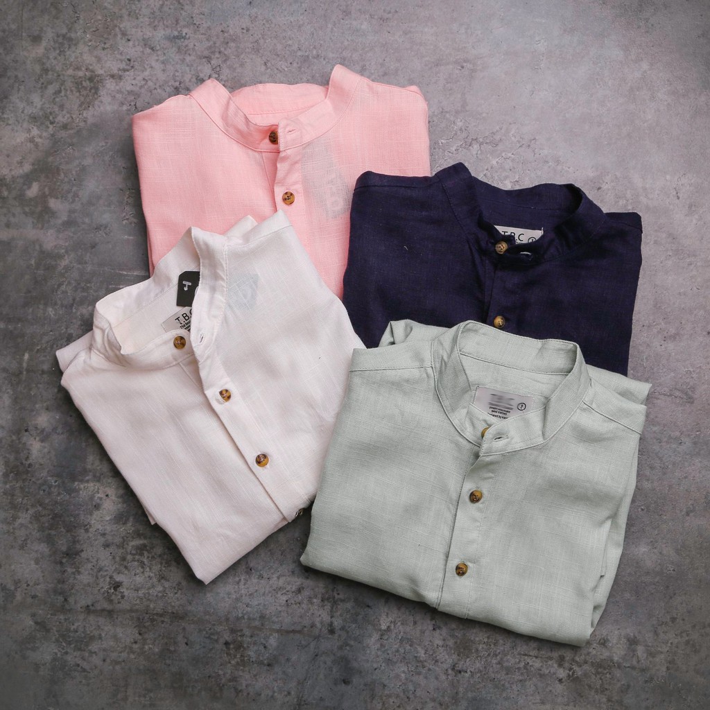 Áo linen henley tay dài nút cổ trụ, thanh lịch , vải linen from đẹp