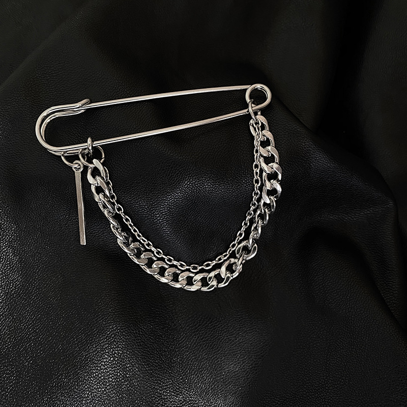 Ghim cài áo có mắc xích bằng kim loại phong cách retro