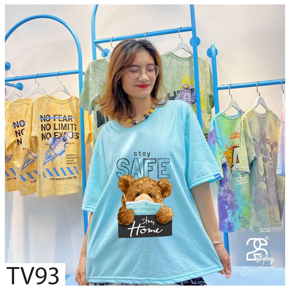 Áo Thun Tay Lỡ 2s Clothing Áo Phông Vàng Unisex Nam Nữ Cotton Oversize Form Rộng Giá Rẻ In Hình Gấu Bear Stay Safe TV93