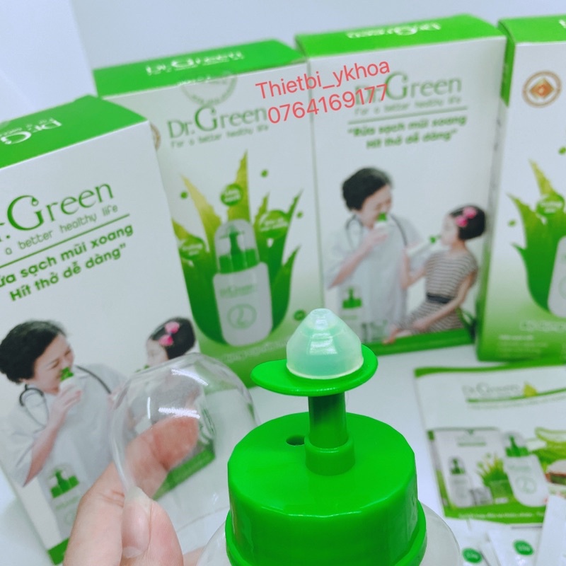 Bình rửa mũi Dr. Green đầu rửa Silicon Tặng kèm 10 gói muối