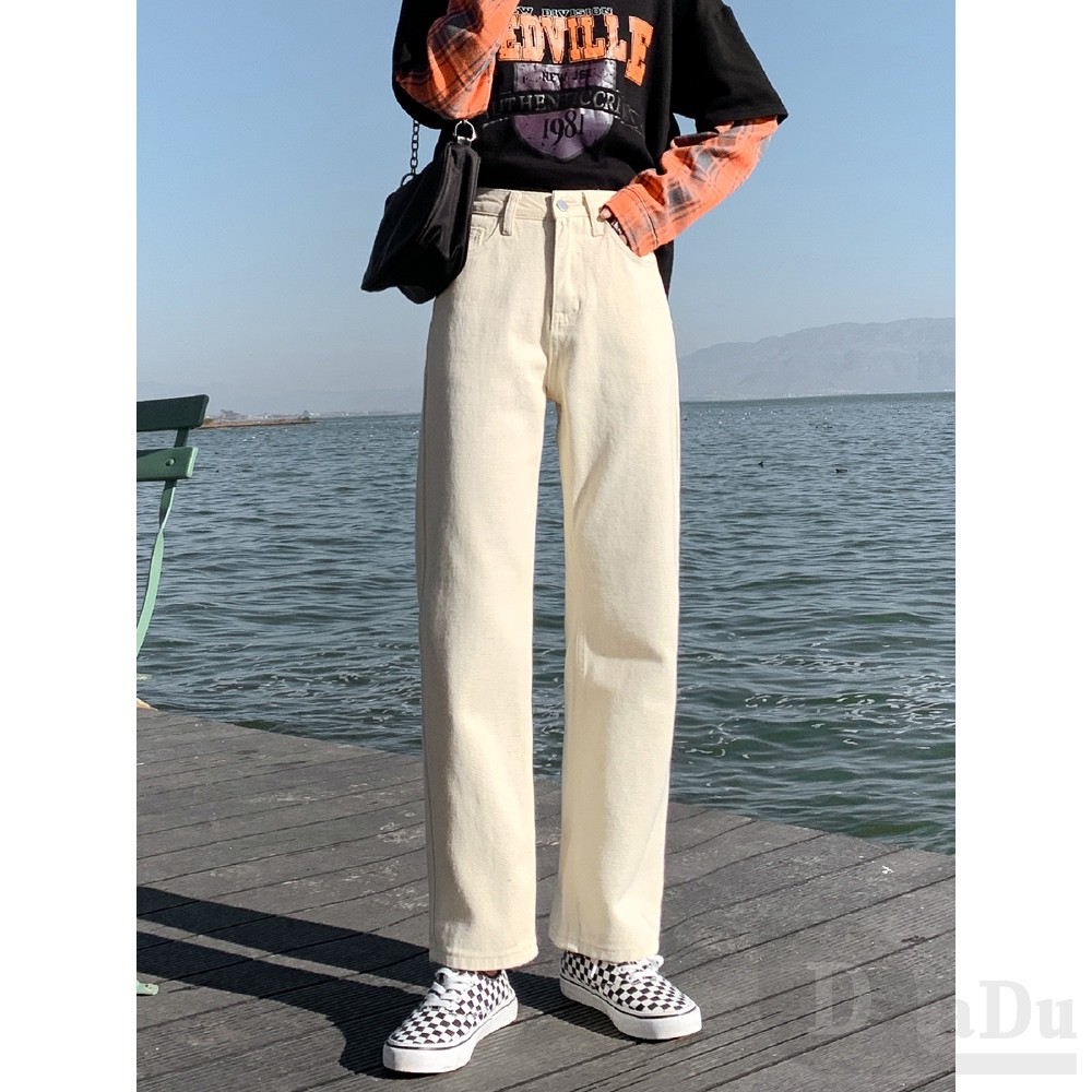 Daduhey Quần jean ống rộng phong cách hàn quốc cho nữ size S-5Xl