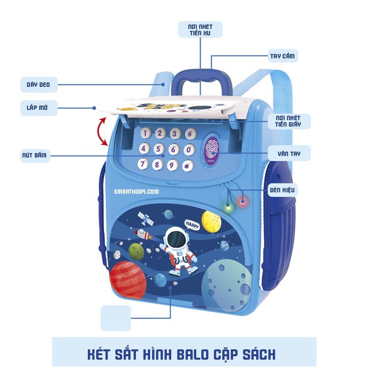 Két sắt vân tay hình balo ELSA tiết kiệm tiền - Siêu dễ thương - Quà tặng cho bé