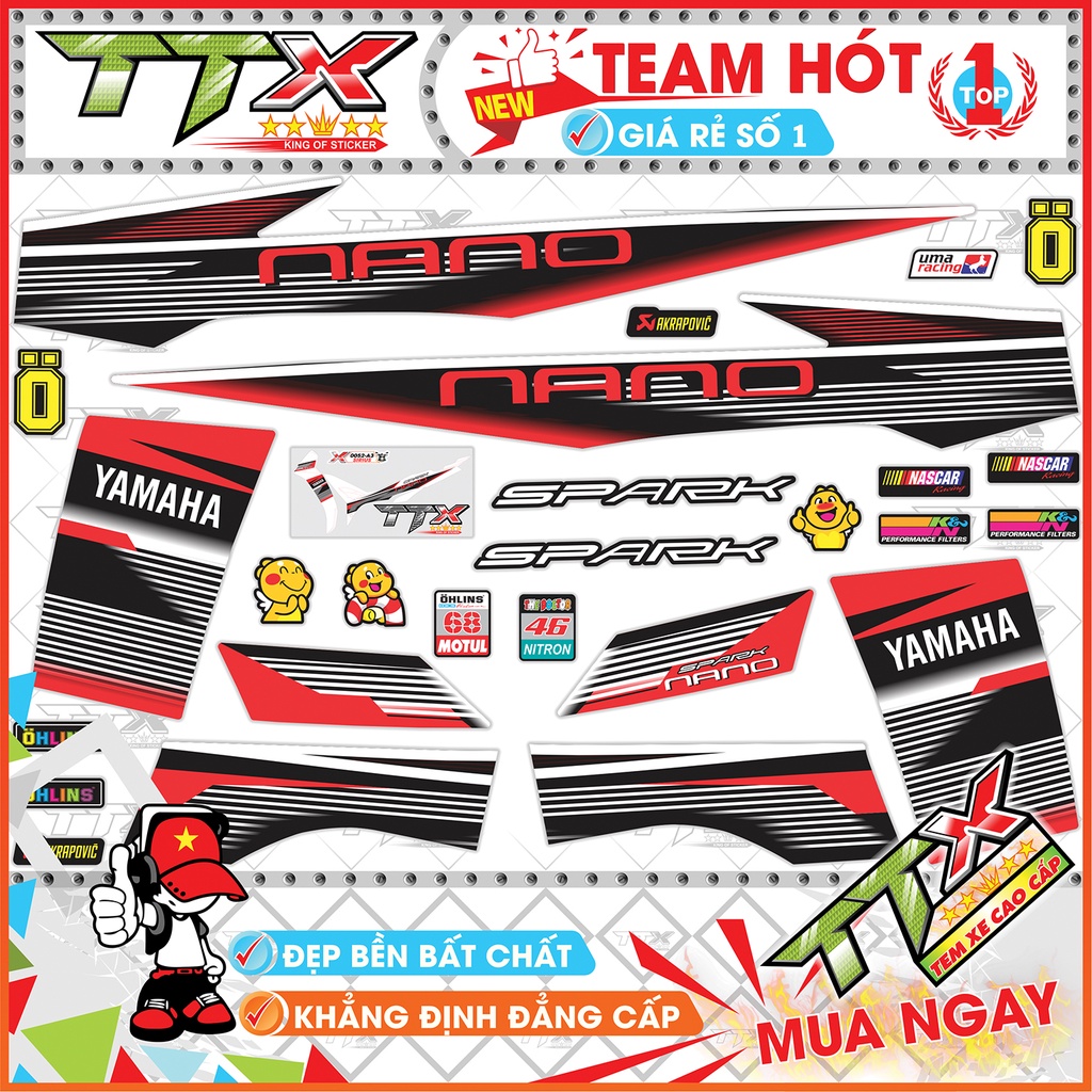 Tem xe sirius spack nano đỏ đen , Tem dán xe sirius nano spack đen đỏ siêu đẹp , Shop Team sirius đỏ đen