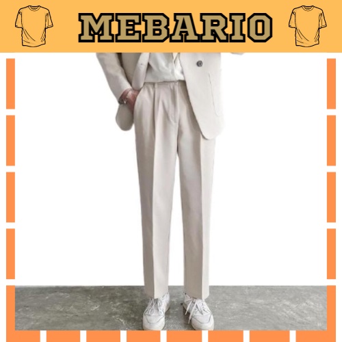Quần tây nam Mebario quần baggy màu be cạp cao phong cách Hàn Quốc