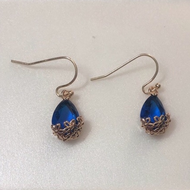 Bông tai pha lê xanh Hoàng Gia mạ vàng cao cấp