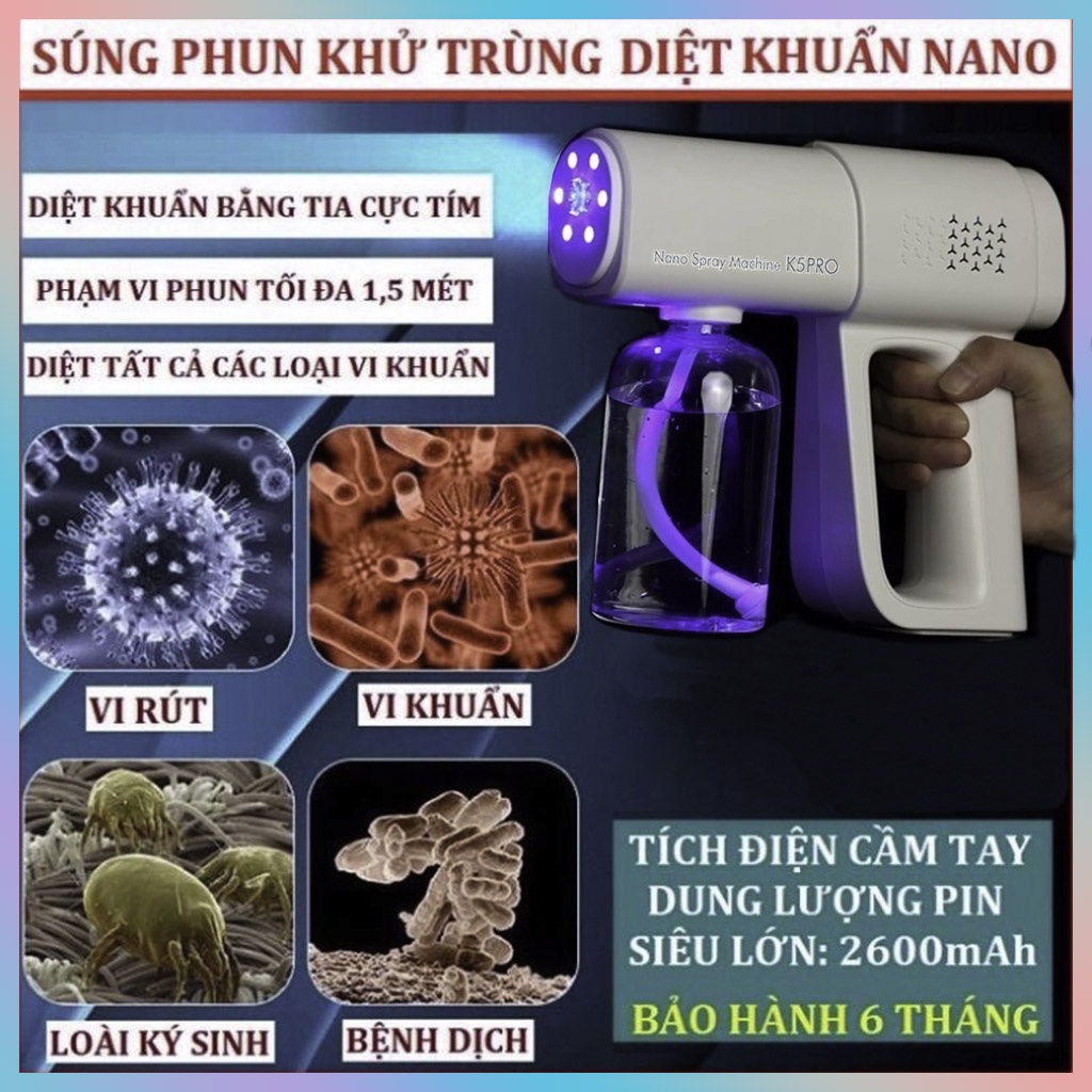 máy khử khuẩn nano,súng khủ khuẩn NaNo,K5 Pro Công Xuất Lớn,hệ thống Phun Sương,Chống Vi Khuẩn Virut Dung Tích 800ML