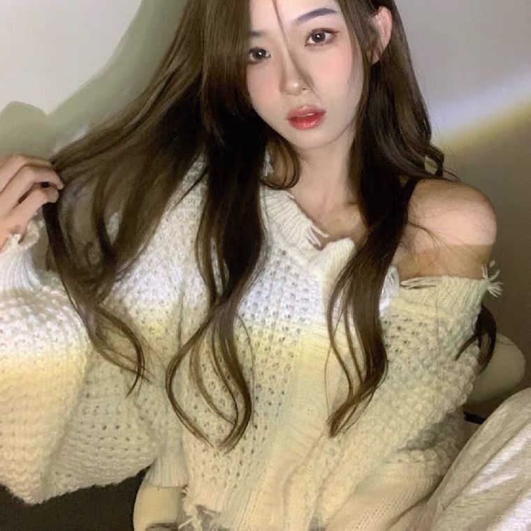 Áo Sweater Dệt Kim Màu Trắng Dáng Rộng Thời Trang Thu Đông Hàng Mới