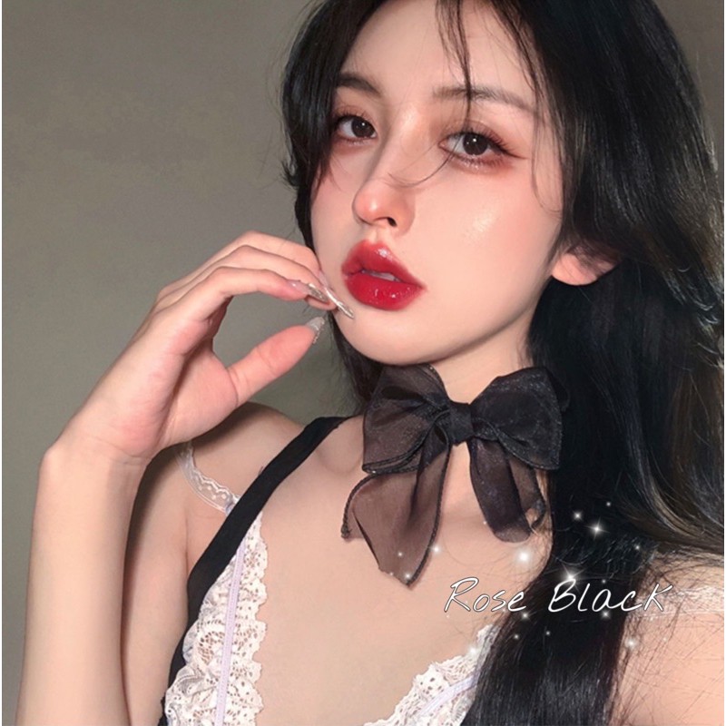 (có đen và đỏ đô ) Vòng cổ Choker nhung phối nơ ren voan trắng phong cách lolita, đen phong các gothic mã YG-55