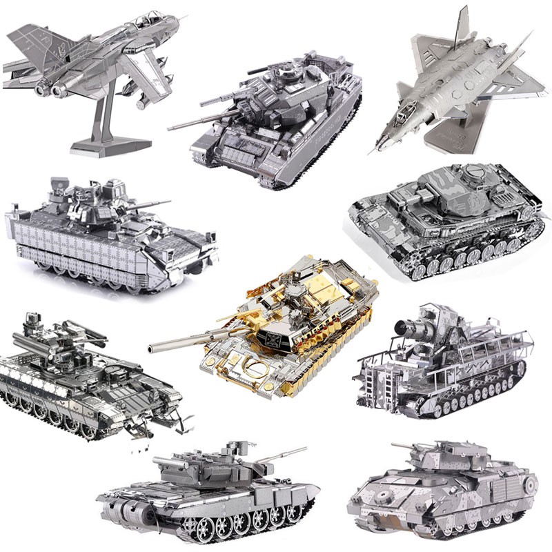 Mô hình thép 3D tự ráp cao cấp Piececool mẫu xe tank - máy bay