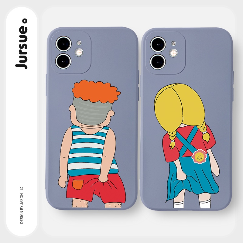 Ốp lưng JURSUE hoạt hình cặp đôi dễ thương đẹp cho iPhone 13 12 11 Pro Max SE 2020 X XR XS ip 8 7 6 6S Plus kute Y1746