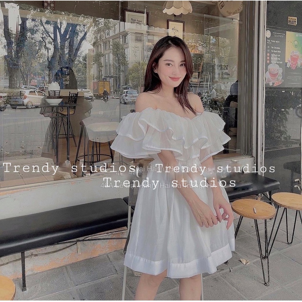 Váy trễ vai thiết kế xòe bồng bềnh , váy dạo phố, váy maxi du lịch xinh V02