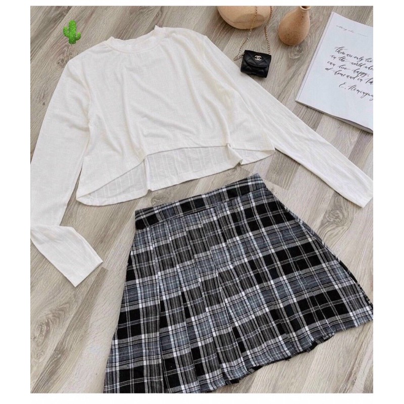 🍀Sét áo crtop + chân váy xếp li