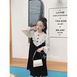 Váy nhung tiểu thư phối tơ