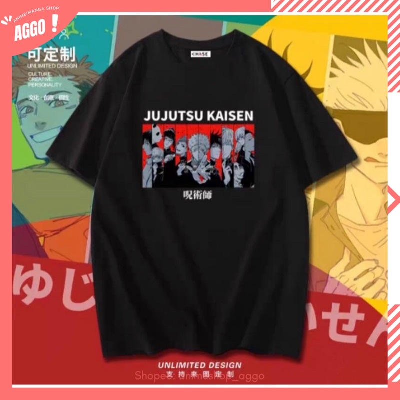 Áo Thun Tay Lửng Đen In Hình Anime Jujutsu Kaisen Gojo Satoru