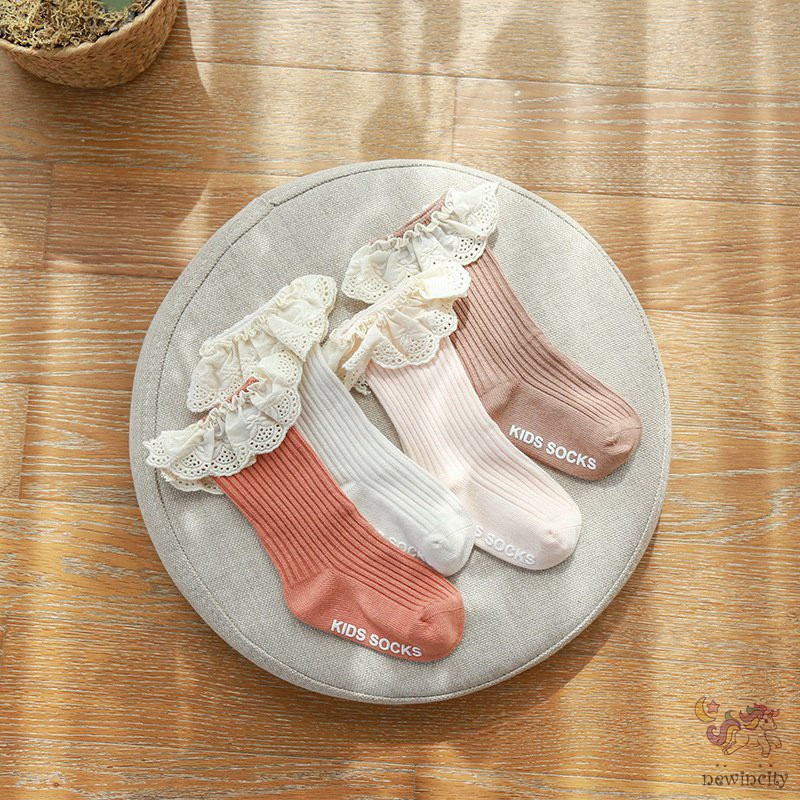 Vớ Cotton Mềm Sọc Gân Phối Ren Phong Cách Hàn Quốc Cho Bé Gái Sơ Sinh