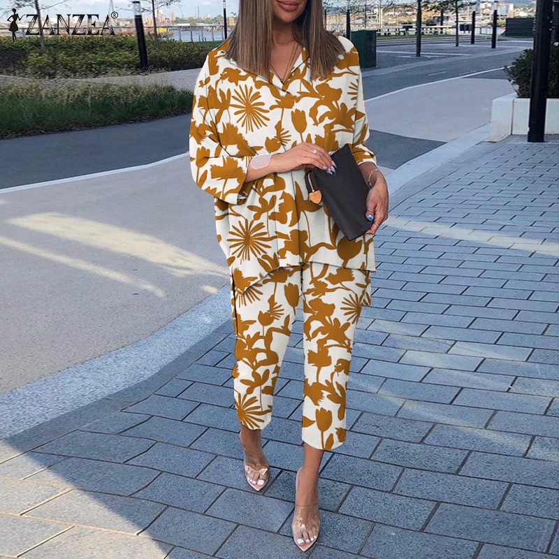 Zanzea Set Áo Thun Tay Lỡ Form Rộng Kèm Quần Dài Lưng Thun Thời Trang Nữ