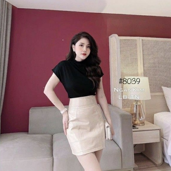 Chân váy da bóng cạp cao QC