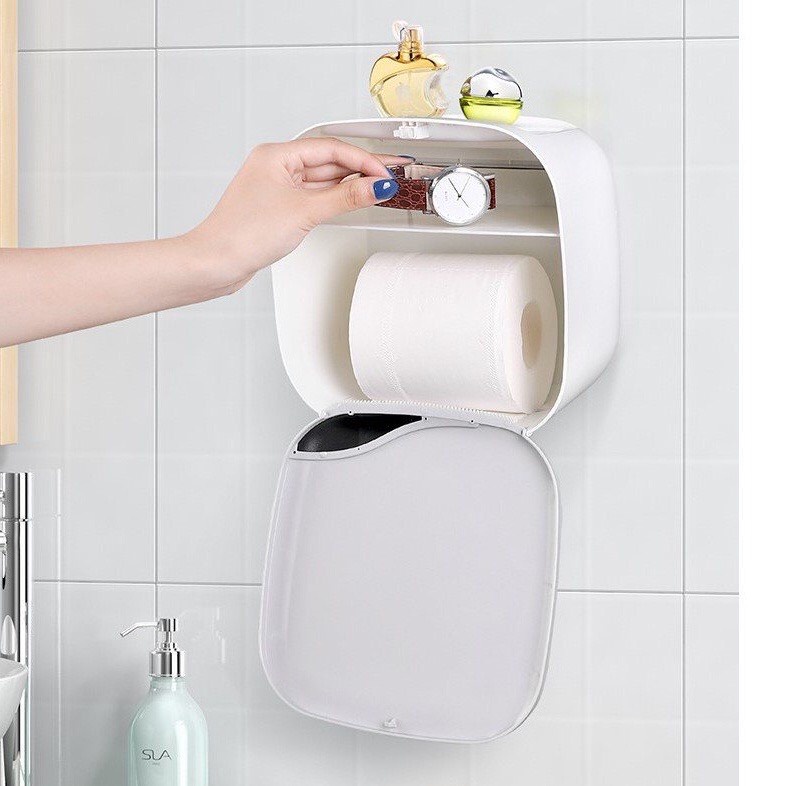 Hộp Giấy Vệ Sinh Nhà Tắm Dán Tường Chống Nước Kèm Miếng Dán Cao Cấp, Hộp Đựng Giấy Vệ Sinh 2 Ngăn