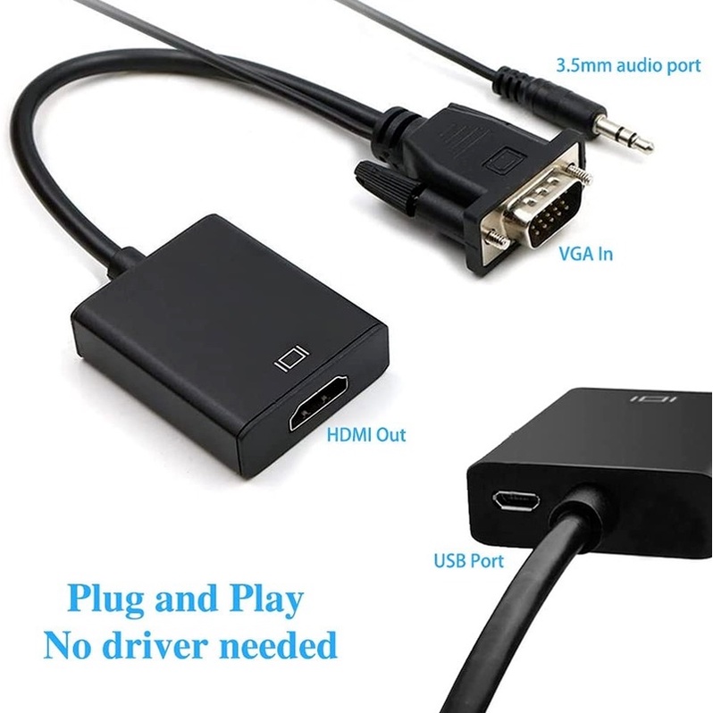 Bộ Chuyển Đổi VGA Sang HDMI 3.5mm Cổng Ra Âm Thanh Và USB 1080P VGA Đầu Vào HDMI  Hỗ Trợ Kỹ Thuật Số Cho Máy Tính Laptop Sang TV