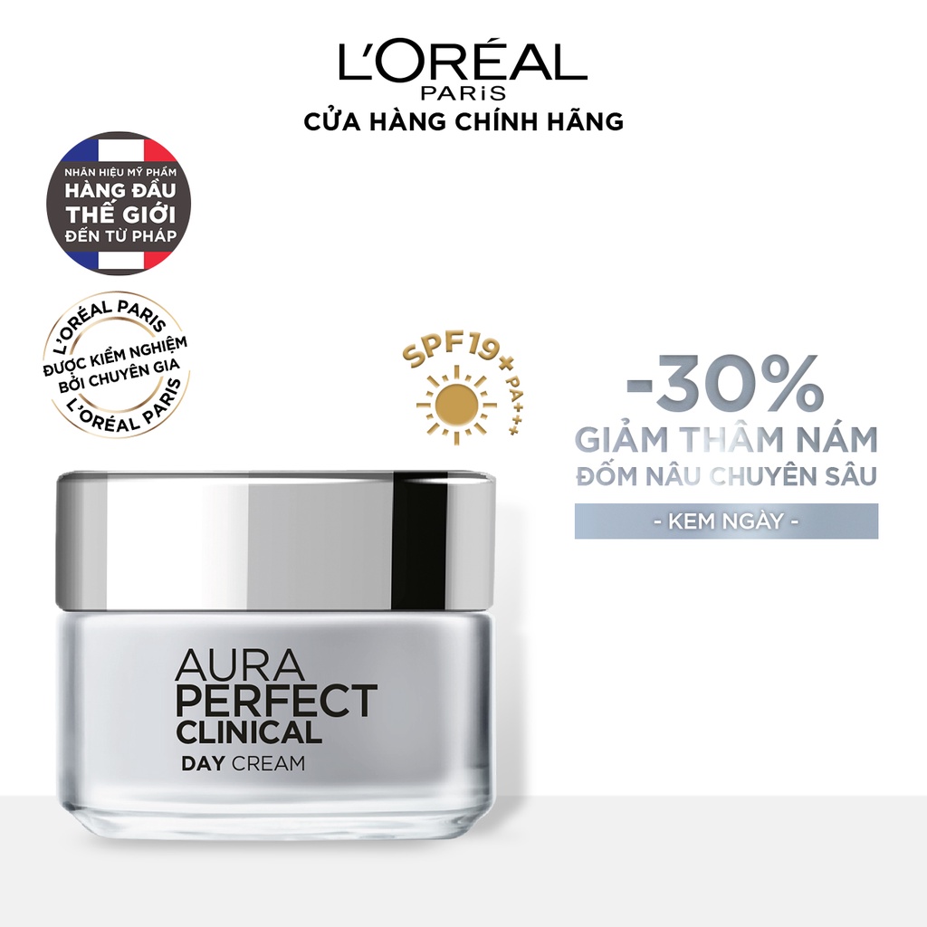 Kem dưỡng trắng mịn và giảm thâm nám ban ngày L'Oreal Paris Aura Perfect Clinical Day SPF 19PA +++ 50ml (kem ngày)