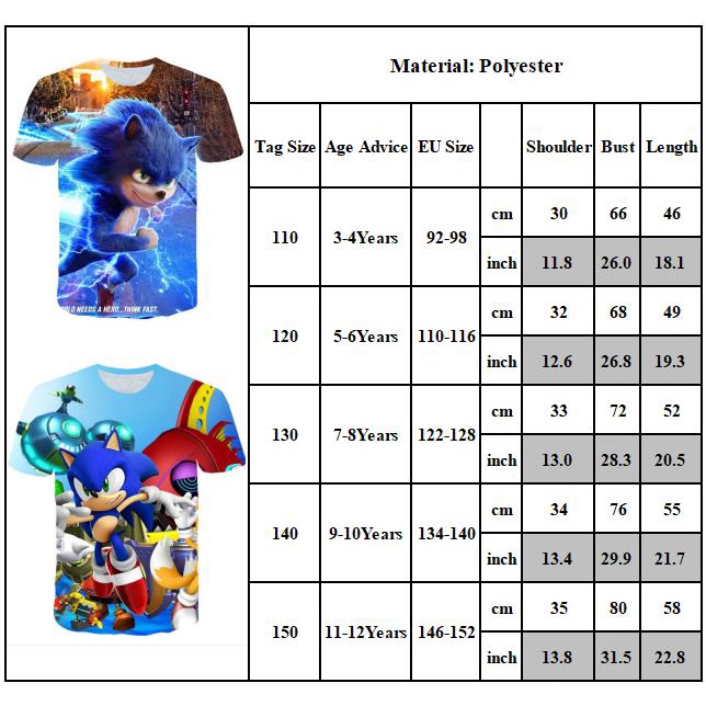 Áo Thun Tay Ngắn Cổ Tròn Họa Tiết Hoạt Hình Sonic Hedgehog 3D Dễ Phối Đồ Thời Trang Mùa Hè Cho Bé