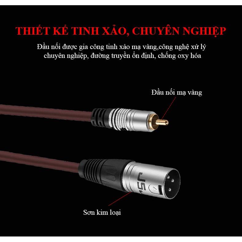 Dây canon xlr đực ra đầu bông sen cái JSJ 606E dài 1m dễ dàng co giãn đầu nối được gia công mạ vàng