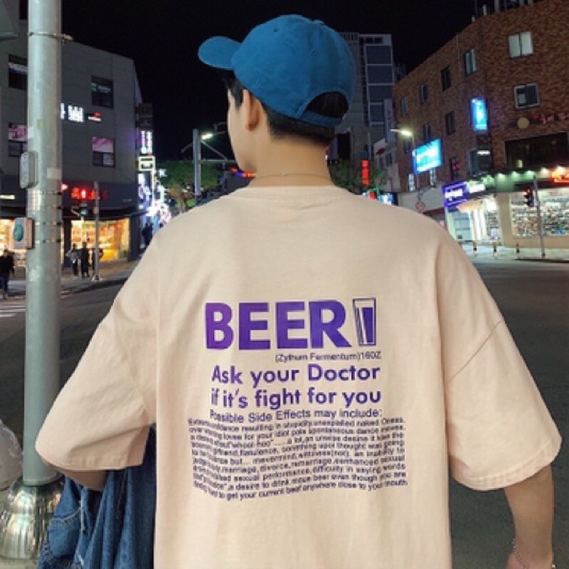 Áo Thun Unisex chữ BEER G503, Tay Lỡ Form Rộng