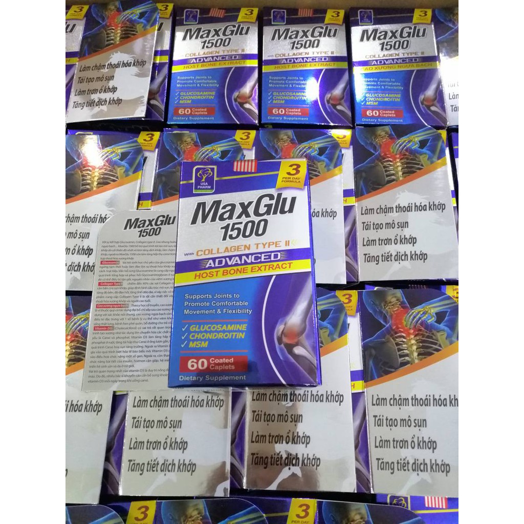 Viên uống MAXGLU 1500 thoái hoá xương khớp, đau lưng, mỏi gối.