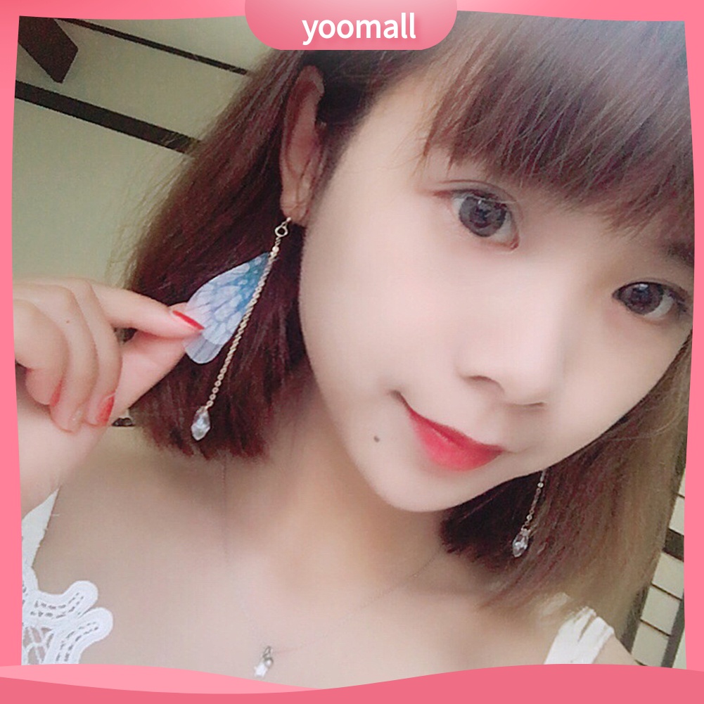 Yomall♡ Đôi Bông Tai Dáng Rơi Họa Tiết Cánh Bướm Đính Đá Thời Trang Cho Nữ
