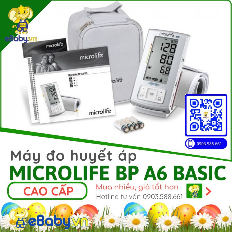 Máy đo huyết áp bắp tay Microlife BP A6 Basic thông minh - Loại điện tử tự động có màn hình - CHÍNH HÃNG MICROLIFE