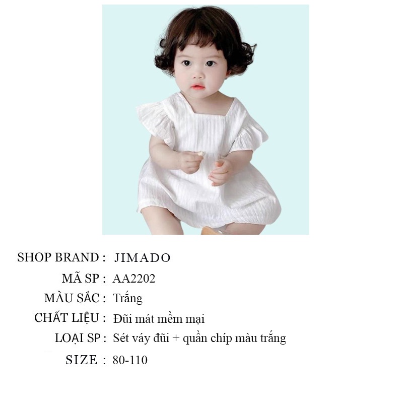 Váy đầm cho bé gái bộ đũi cánh tiên phối quần chip chất thô đũi màu trắng điệu đà xinh xắn cho bé yêu JIMADO AA2202