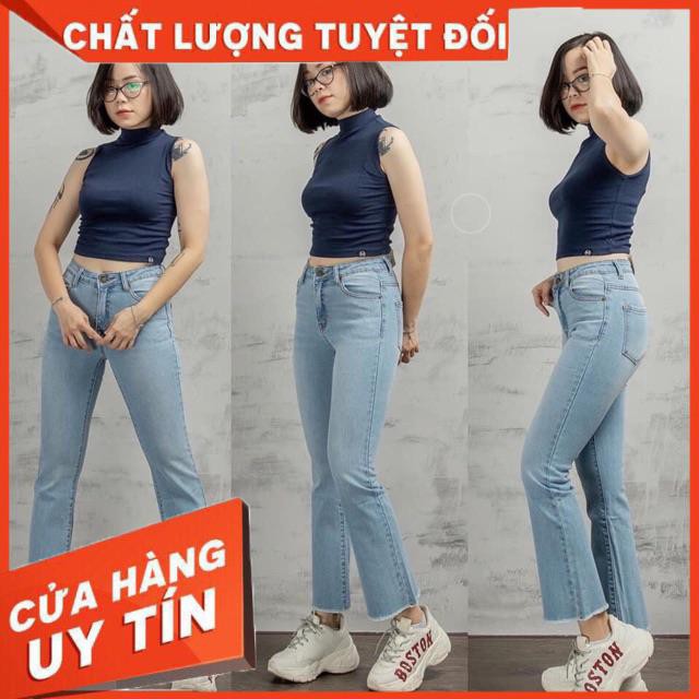 Quần jeans ống loe lửng 9 tấc 3 màu(đen-xanh nhạt-xanh đậm) | BigBuy360 - bigbuy360.vn