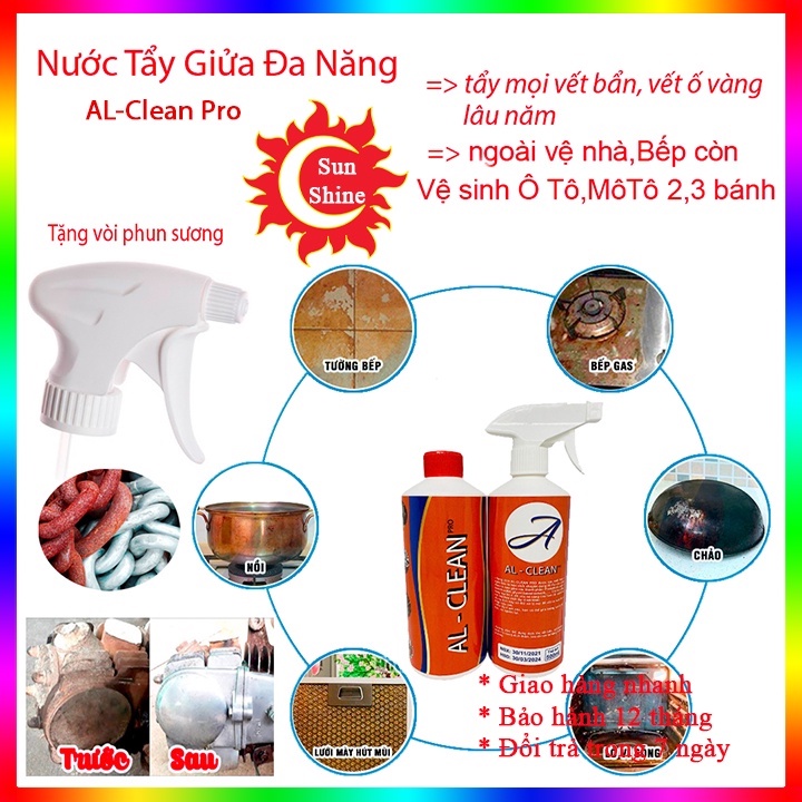 Bình xịt tẩy rửa,Nấm Mốc Tường Nhà, Phòng Tắm,Nhà Bếp,Tẩy Dầu Mỡ,Nước Tẩy Đa Năng,chai AL-Clean Pro 500ML,Lọ tẩy mọi nơi
