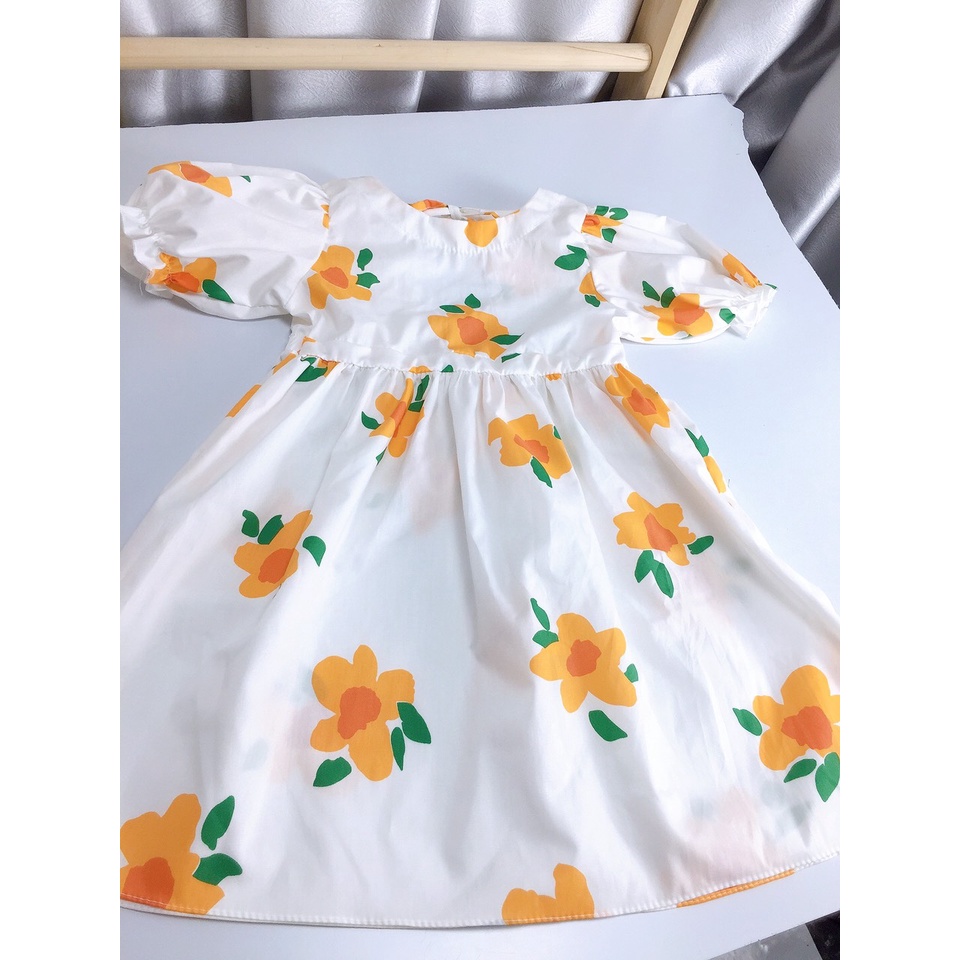 Đầm Cho Bé Gái Hml  Thô Hoa Nền Trắng Mềm Mát, Váy Bé Gái Sai Đại Từ 1-10 Tuổi Mã A34