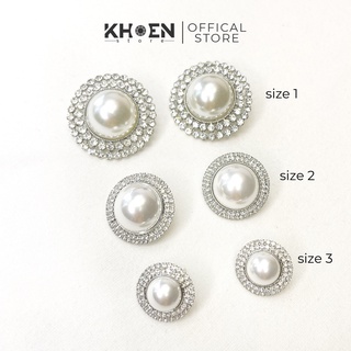 Bông tai nữ - Ngọc hạt bẹt viền đá 3 size