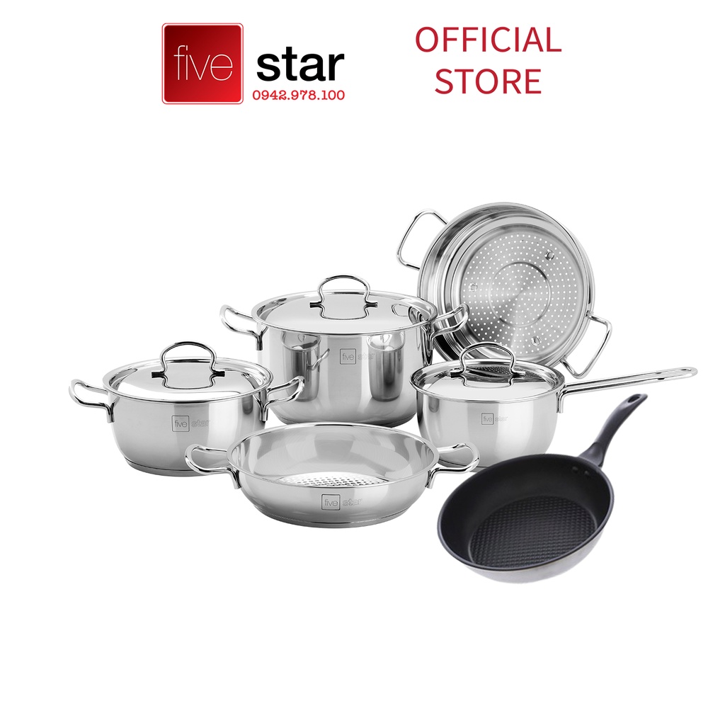 Bộ Nồi và chảo 3 Đáy Inox 430 Fivestar Standard nắp inox FS08C